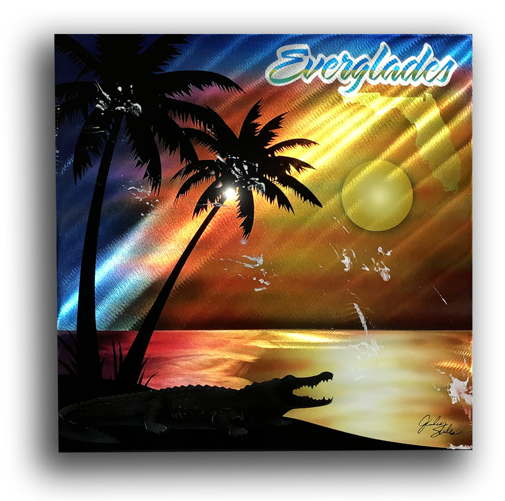 Florida Everglades Sunset Scene Portrait Aluminum Plate