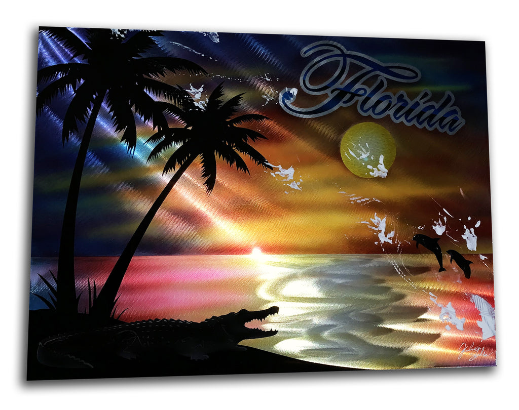 Florida Sunset Scene Portrait Aluminum Plate